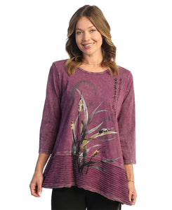 MINERAL WASHED 100% COTTON SLUB ASYMMETRIC TUNIC WITH WAVY CONTRAST