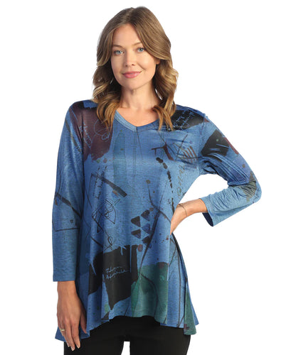 briana slinky knit hi-lo tunic blue