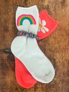 Icon Roll Top Socks, Set of 2 - Rainbow daisy
