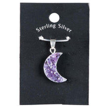 Load image into Gallery viewer, Small Amethyst Druzy Moon Pendant with Sterling Silver