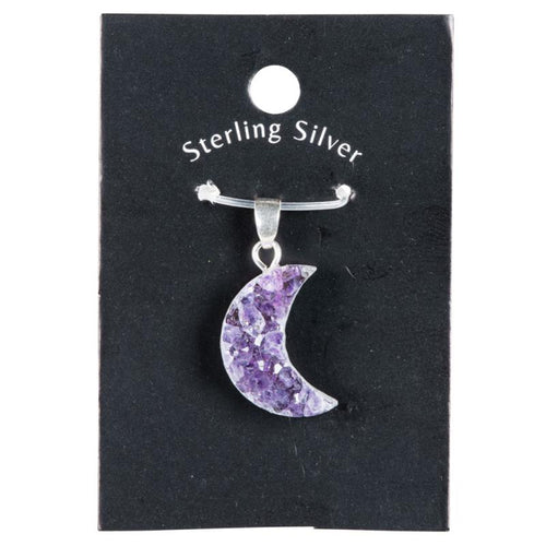 Small Amethyst Druzy Moon Pendant with Sterling Silver