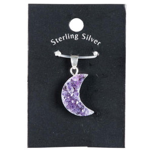 Small Amethyst Druzy Moon Pendant with Sterling Silver