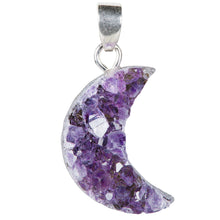 Load image into Gallery viewer, Small Amethyst Druzy Moon Pendant with Sterling Silver