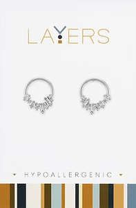 Silver Crystal Cluster Hoop Stud Layers Earrings