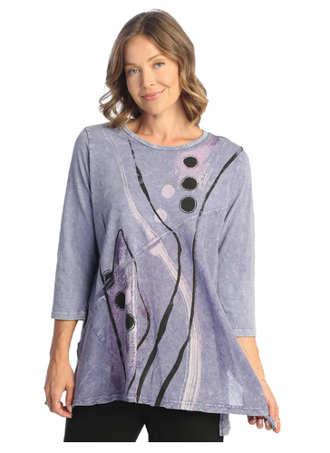 Mineral Washed 100% Cotton Slub Patch Pocket Tunic With Asymmetric Linen Contrast