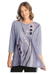Mineral Washed 100% Cotton Slub Patch Pocket Tunic With Asymmetric Linen Contrast