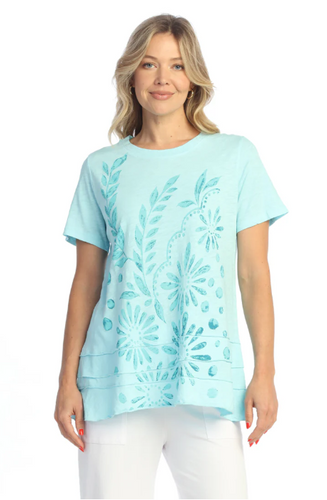 MINERAL WASHED 100% COTTON SHORT-SLEEVE RUFFLE LAYER TUNIC TOP
