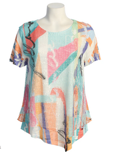 Boucle Mesh Short Sleeve Asymmetric Top Novel