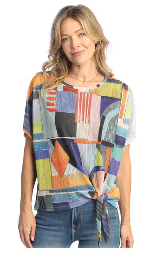 Crepe Mesh Tie Front Top and Tank Top Set