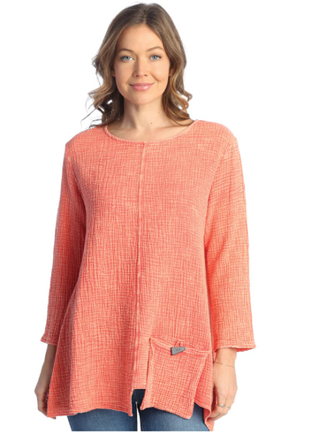 Mineral Washed Double Gauze Tunic With Pocket Watermelon