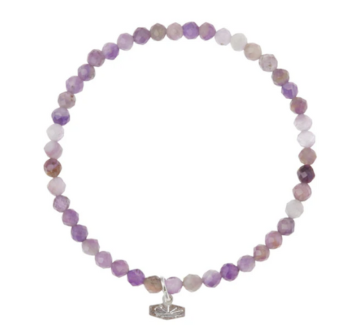 Mini Faceted Stone Stacking Bracelet - Amethyst/Silver