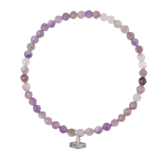 Mini Faceted Stone Stacking Bracelet - Amethyst/Silver