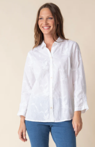 Ruched Sleeve Shirt in White
