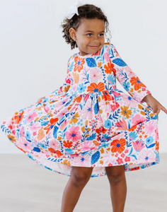 Colorful Carnations 3/4 Sleeve Pocket Twirl Dress