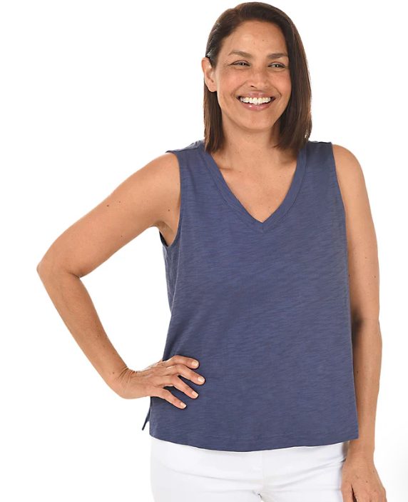 Solid Slub-Knit V-Neck Tank