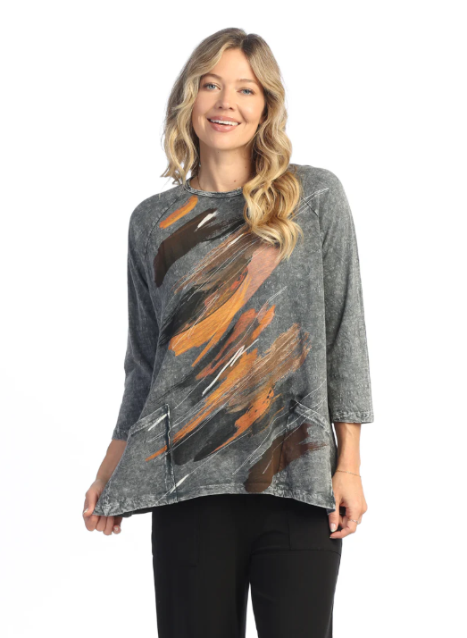Mineral Washed 100% Cotton Slub Patch Pockets Tunic Top Opera