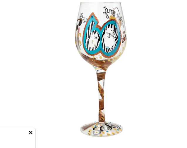 60 and Sassy Hand-painted Artisan Wine Glass, 15 oz.