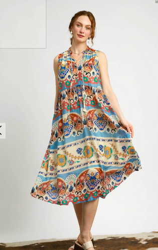Border Print Midi Dress