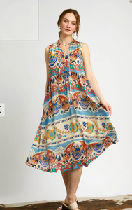 Border Print Midi Dress