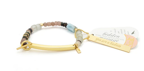 Hidden Message Bracelet - Badass/Larimar/Gold