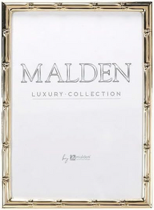 Malden International Designs 4x6 Tabletop Metal Bamboo Picture Frame with Gold Chrome Finish