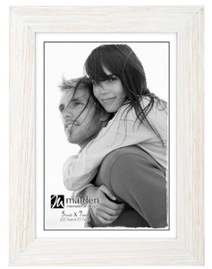 Malden International Designs Linear Rustic Wood Picture Frame, 5x7, Rough White