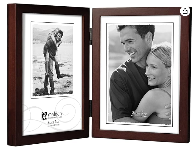 Malden International Designs Dark Walnut Concept Wood Picture Frame, Double Vertical, 2-5x7, Walnut