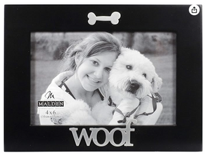 Malden International Designs Black Wood Expression Picture Frame, Woof, 4x6, Black