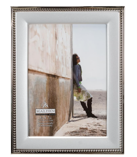 Malden International Designs 5294-57 Classic Silver Metal With Silver Beads 2-Tone Picture Frame, 5x7, Silver