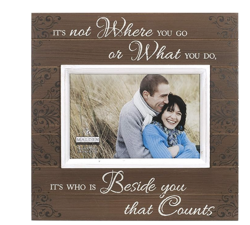 Malden International Designs Sun Washed Words Where You Go Distressed Walnut Picture Frame, 4x6, Walnut