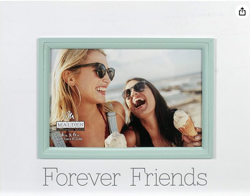 Malden International Designs 4x6 Forever Friends Sentiment Frame Sunwashed White MDF Wood Raised Distressed Aqua Inner Wood Moulding
