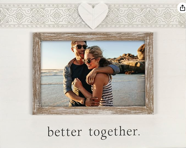 Malden International Designs 4x6 Better Together Picture Frame Better Together Sentiment White MDF Wood Frame Raised Rustic Brown Inner Wood Moulding Heart Shaped Wood