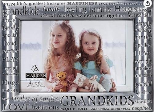 Malden International Designs Modern Pewter Metal Diecast Grandkids Expressions Picture Frame, 4x6, Silver