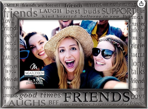 Malden International Designs Modern Pewter Metal Diecast Friends Expressions Picture Frame, 4x6, Silver