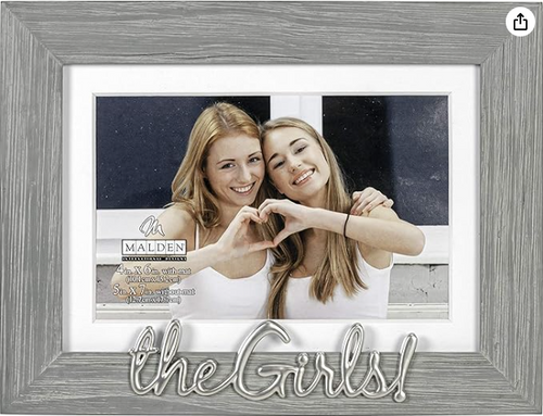 Malden International Designs 4x6 or 5x7 The Girls! Distressed Expressions Picture Frame Silver Finish The Girls! Word Attachment Gray Textured Wood Grain Finish