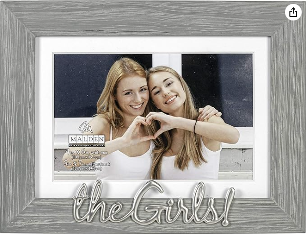 Malden International Designs 4x6 or 5x7 The Girls! Distressed Expressions Picture Frame Silver Finish The Girls! Word Attachment Gray Textured Wood Grain Finish