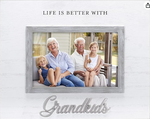 Malden International Designs 4x6 Life Is Better With Grandkids 4x6 White and Gray Modern Farmhouse Frame Metal Attachment