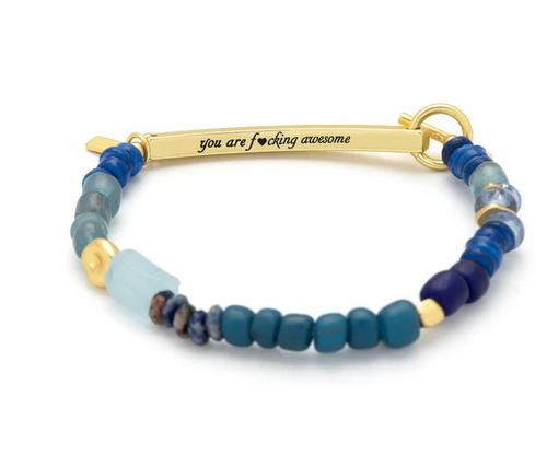 Hidden Message Bracelet - F♥cking Awesome/Aquamarine/Gold