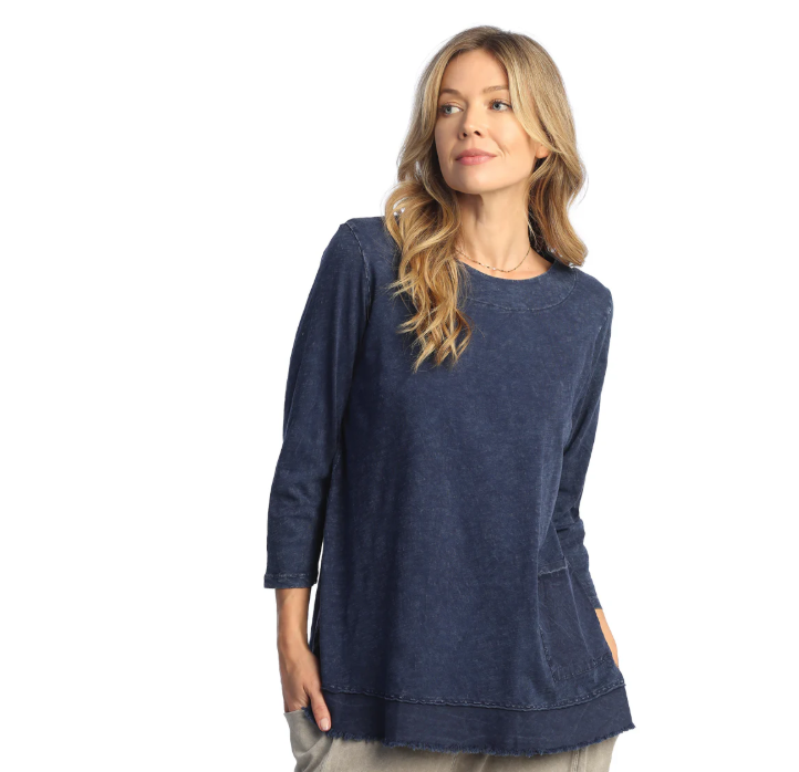 Mineral Washed 100% Cotton Slub Tunic Top M94 DEN Denim