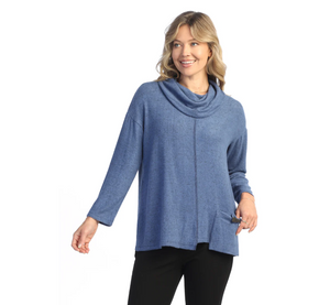 Brushed Hacci Boxy Top With Cowl Neck And Patch Pocket VP2