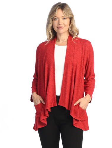 Brushed Hacci Draped Cardigan VP4-RED