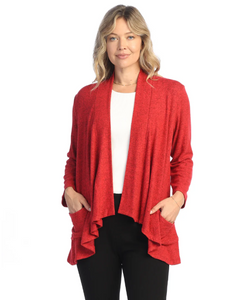 Brushed Hacci Draped Cardigan VP4-RED