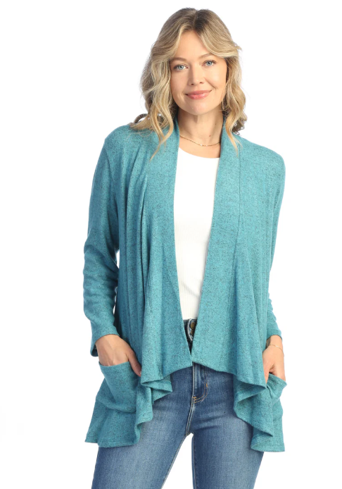 Brushed Hacci Draped Cardigan VP4-TEAL