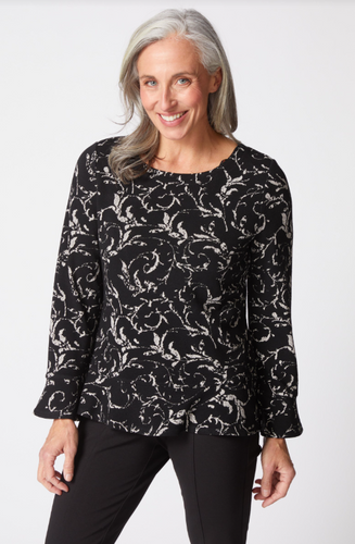 JACQUARD SCROLL PEPLUM PULLOVER F25H