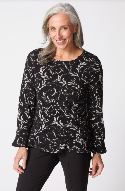 JACQUARD SCROLL PEPLUM PULLOVER F25H