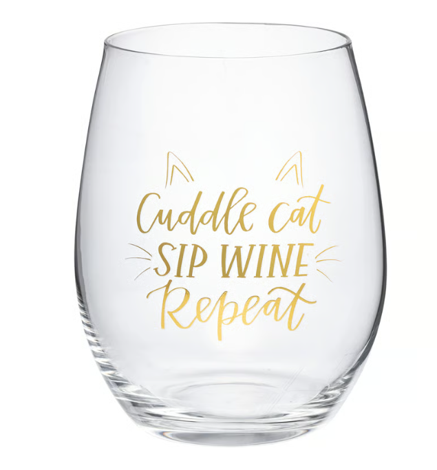 Cuddle Cat Sip Wine Repeat Wine Glass