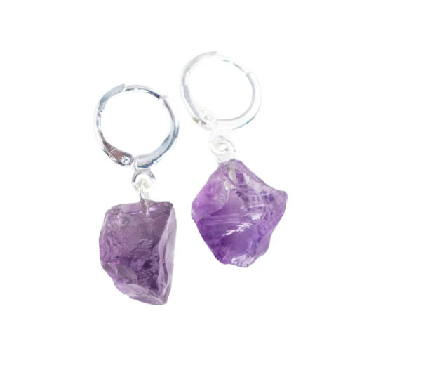 Amethyst Raw Hoop Earrings