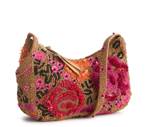 Mini Roxbury Crescent Shoulder Bag Coming Up Roses in Beaded