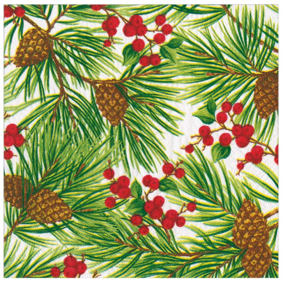 Evergreen And Berries White Napkin Cocktail