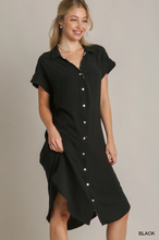 Load image into Gallery viewer, Collared Button Down High Low Hem Shirt Dress with Contrast Print